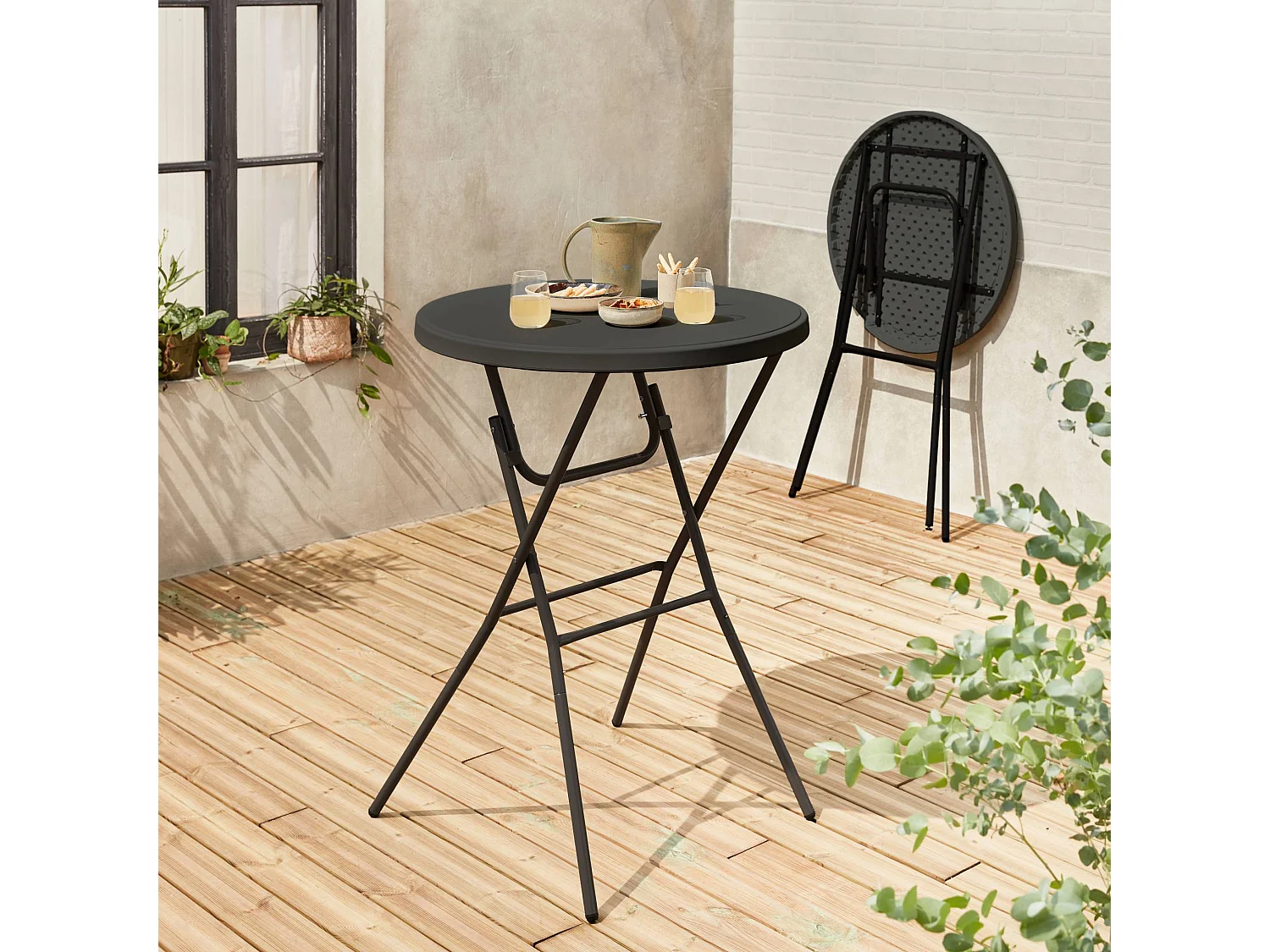 Mesa alta plegable, set de 2 gris oscuro