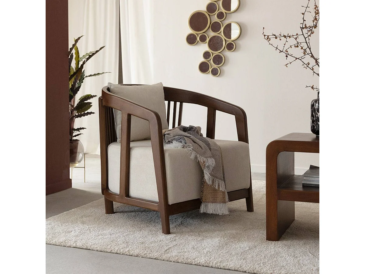 Fauteuil en manguier et en velours Térence