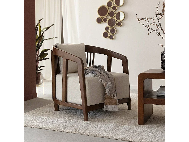 Fauteuil en manguier et en velours Térence