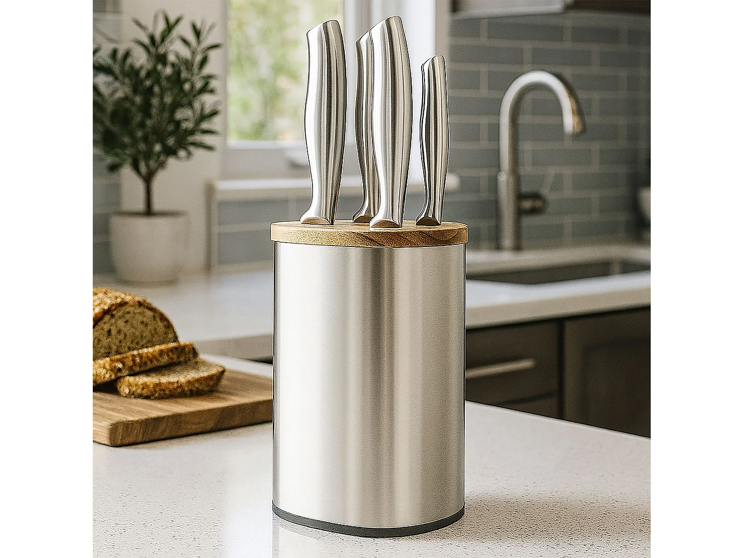 Menastyl - Bloc A Couteaux 5 Pieces En Acier Inoxydable Et Bois