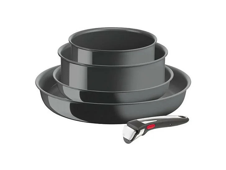 Tefal Ingenio Lot de 5 p, Poeles + Casseroles + Poignée, Induction, Revetement céramique antiadhésif, Fabriquée en France L2