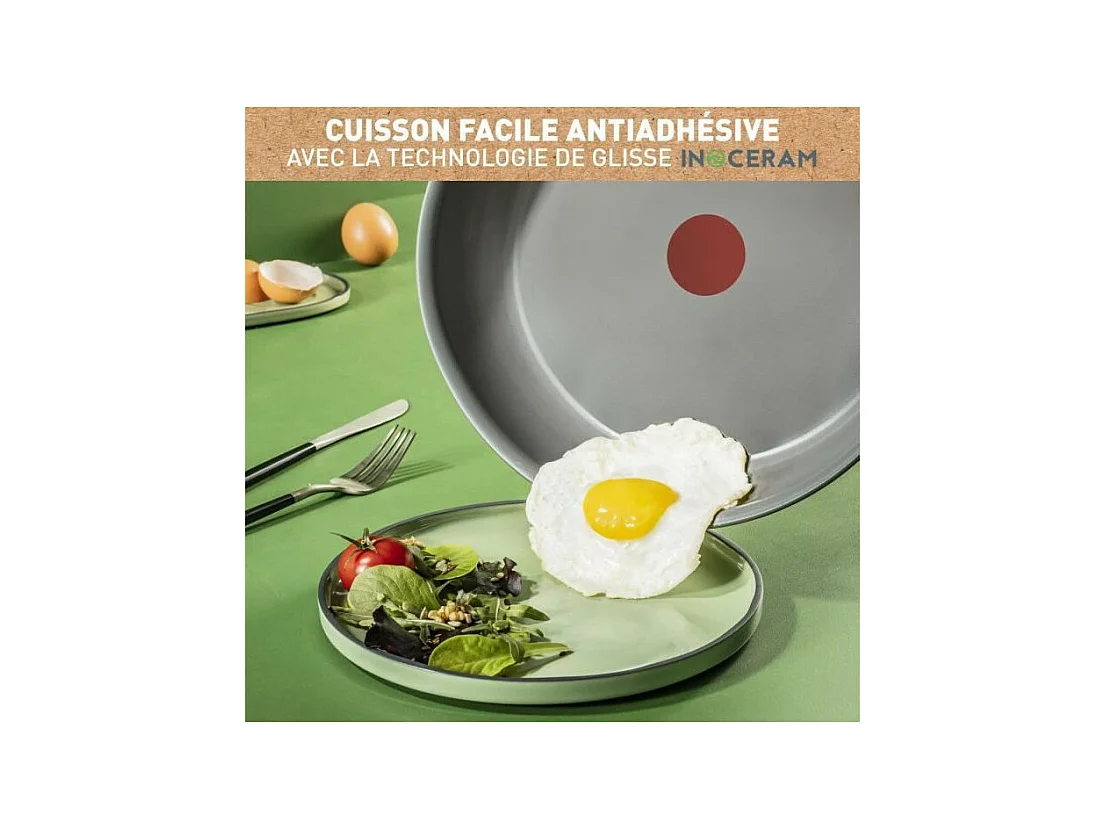 Tefal Ingenio Lot de 5 p, Poeles + Casseroles + Poignée, Induction, Revetement céramique antiadhésif, Fabriquée en France L2