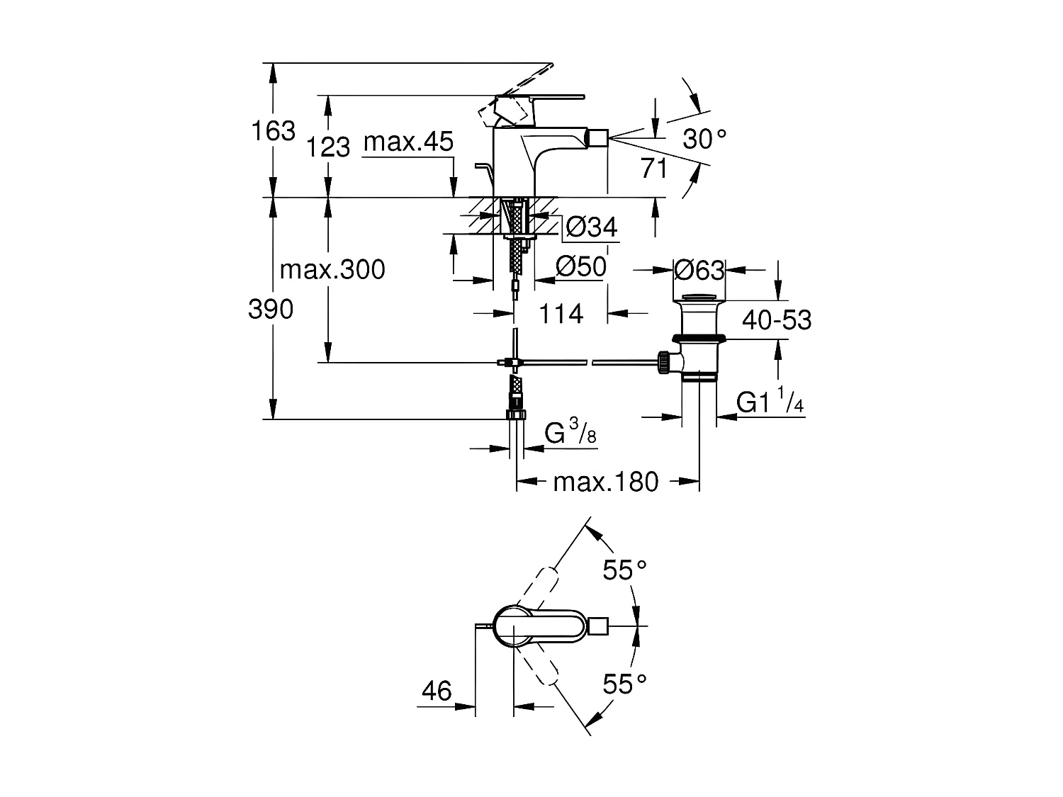 Einhand-Bidetmischer GROHE - Größe S Thermostat