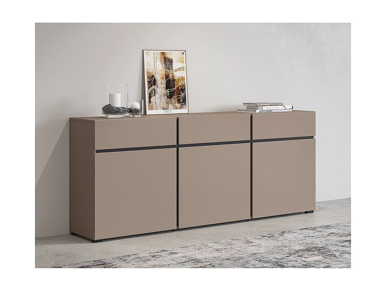 Buffet beige en zwart 180cm collectie HAVANA. Dressoir design met 3 deuren en 3 laden.