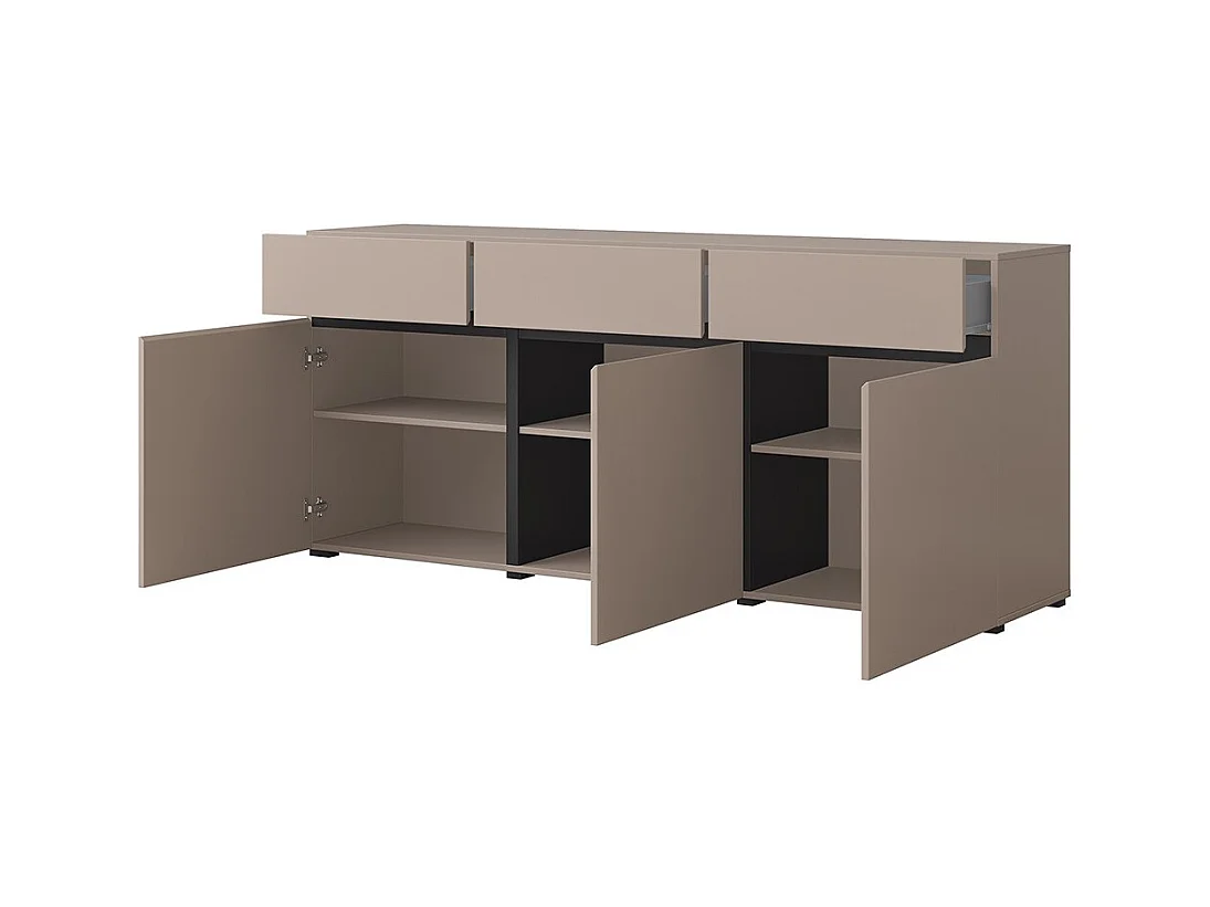 Buffet beige en zwart 180cm collectie HAVANA. Dressoir design met 3 deuren en 3 laden.