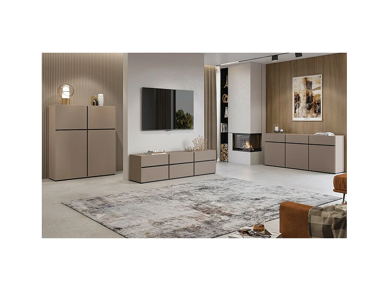 Buffet beige en zwart 180cm collectie HAVANA. Dressoir design met 3 deuren en 3 laden.