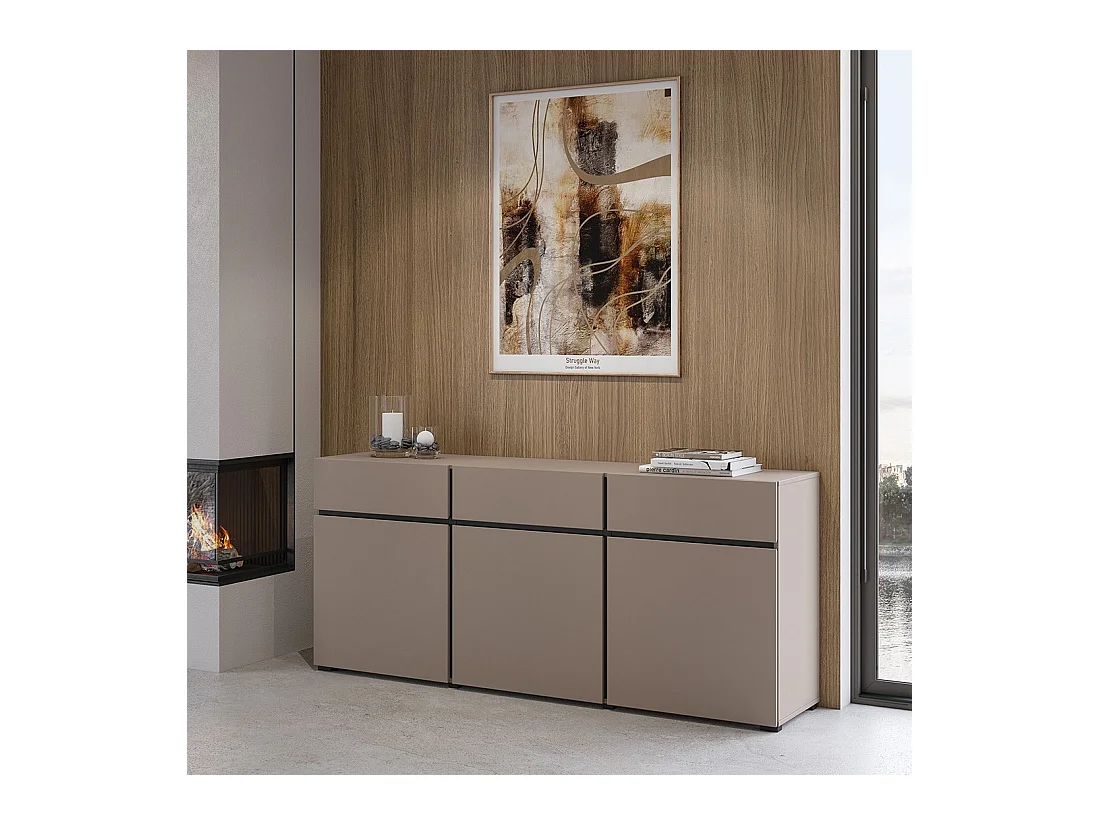 Buffet beige en zwart 180cm collectie HAVANA. Dressoir design met 3 deuren en 3 laden.