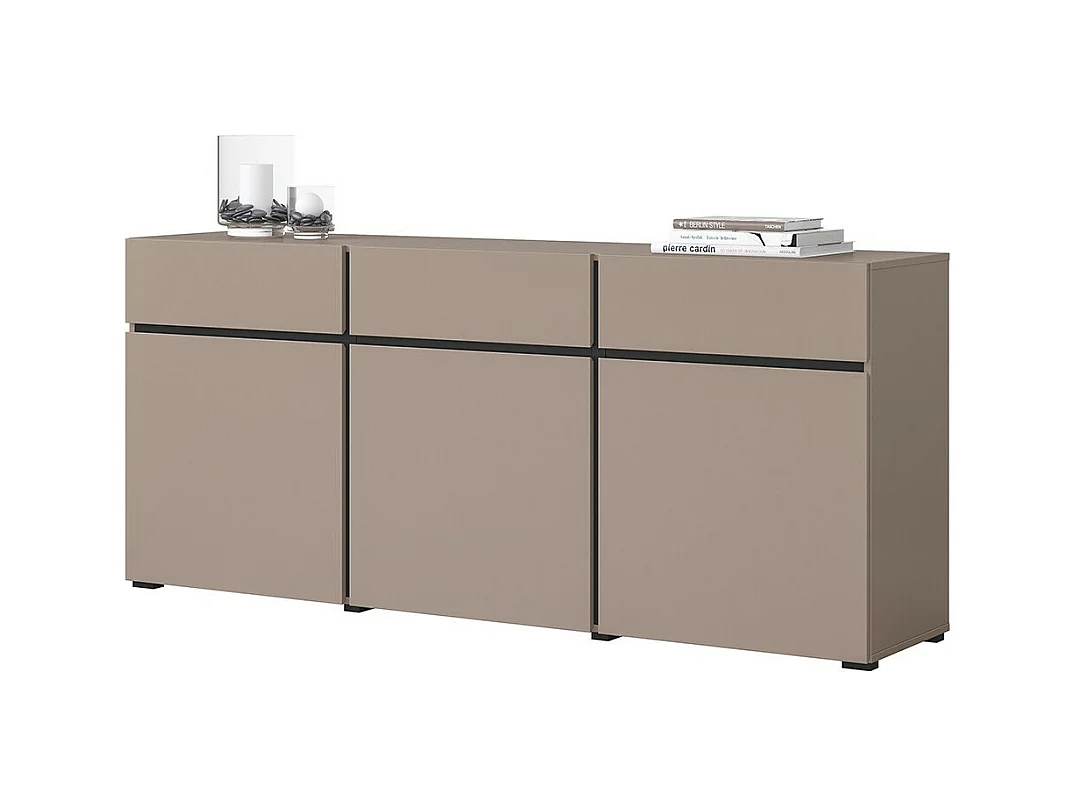 Buffet beige en zwart 180cm collectie HAVANA. Dressoir design met 3 deuren en 3 laden.