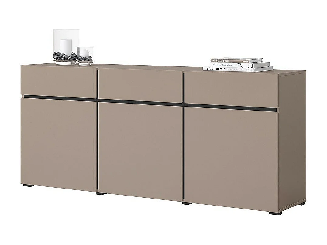 Buffet coloris beige et noir 180cm collection HAVANA. Bahut  design avec 3 portes et 3 tiroirs.