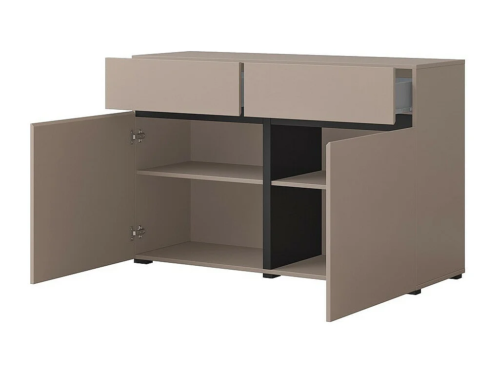Buffet 120cm coloris beige et noir collection HAVANA. Bahut  design avec 2 portes et 2 tiroirs.