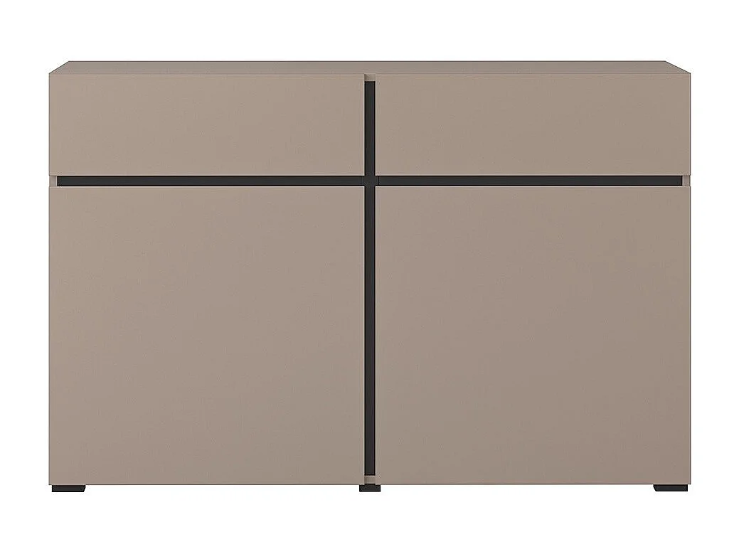Buffet 120cm coloris beige et noir collection HAVANA. Bahut  design avec 2 portes et 2 tiroirs.