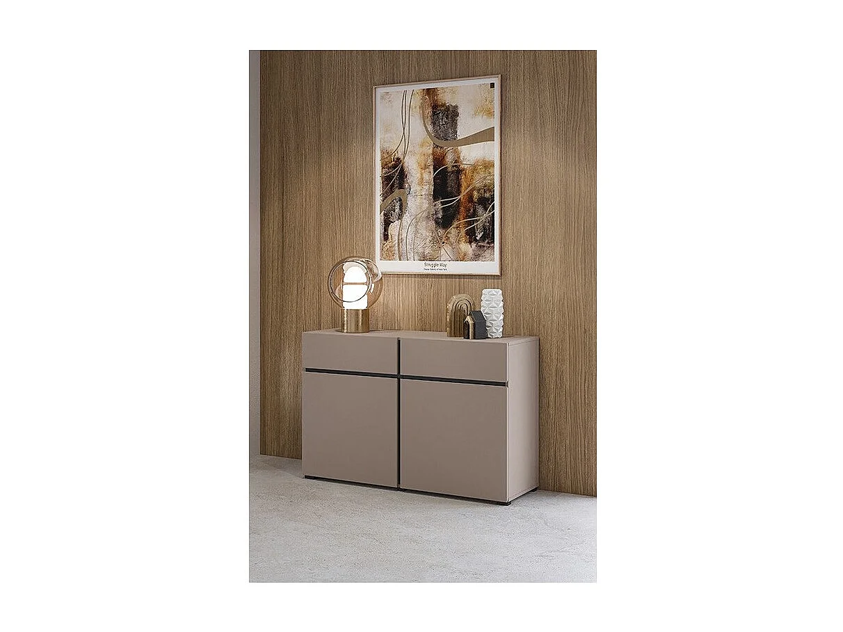 Buffet 120cm coloris beige et noir collection HAVANA. Bahut  design avec 2 portes et 2 tiroirs.