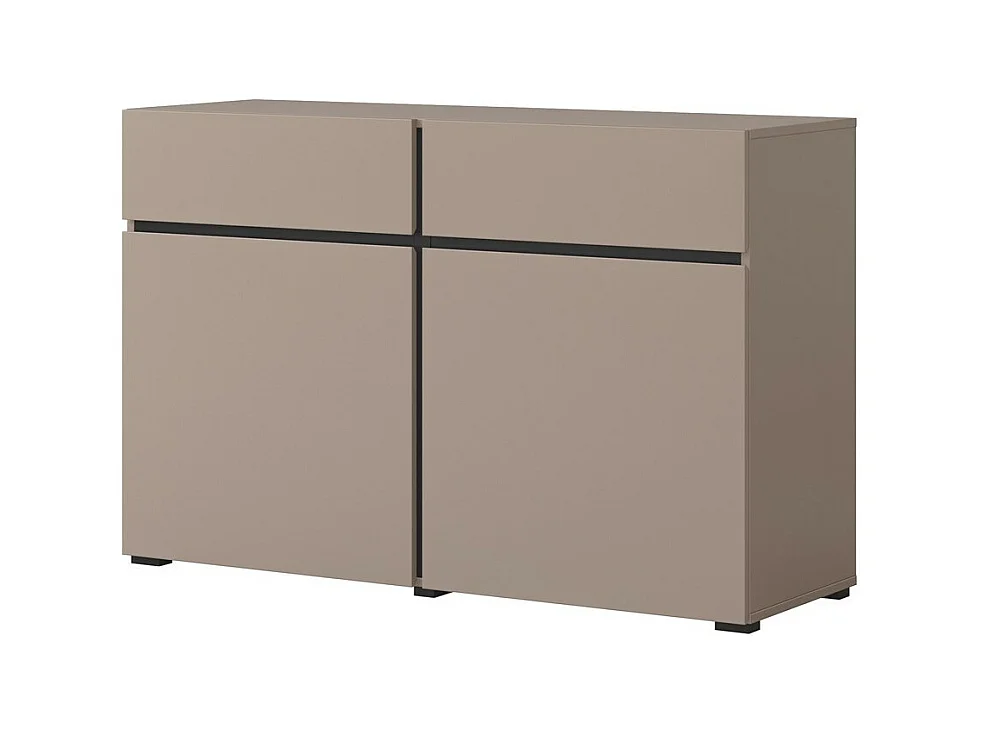 Buffet 120cm coloris beige et noir collection HAVANA. Bahut  design avec 2 portes et 2 tiroirs.