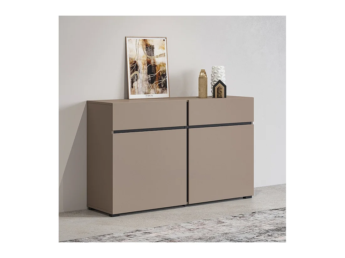 Buffet 120cm kleur beige en zwart collectie HAVANA. Design dressoir met 2 deuren en 2 laden.
