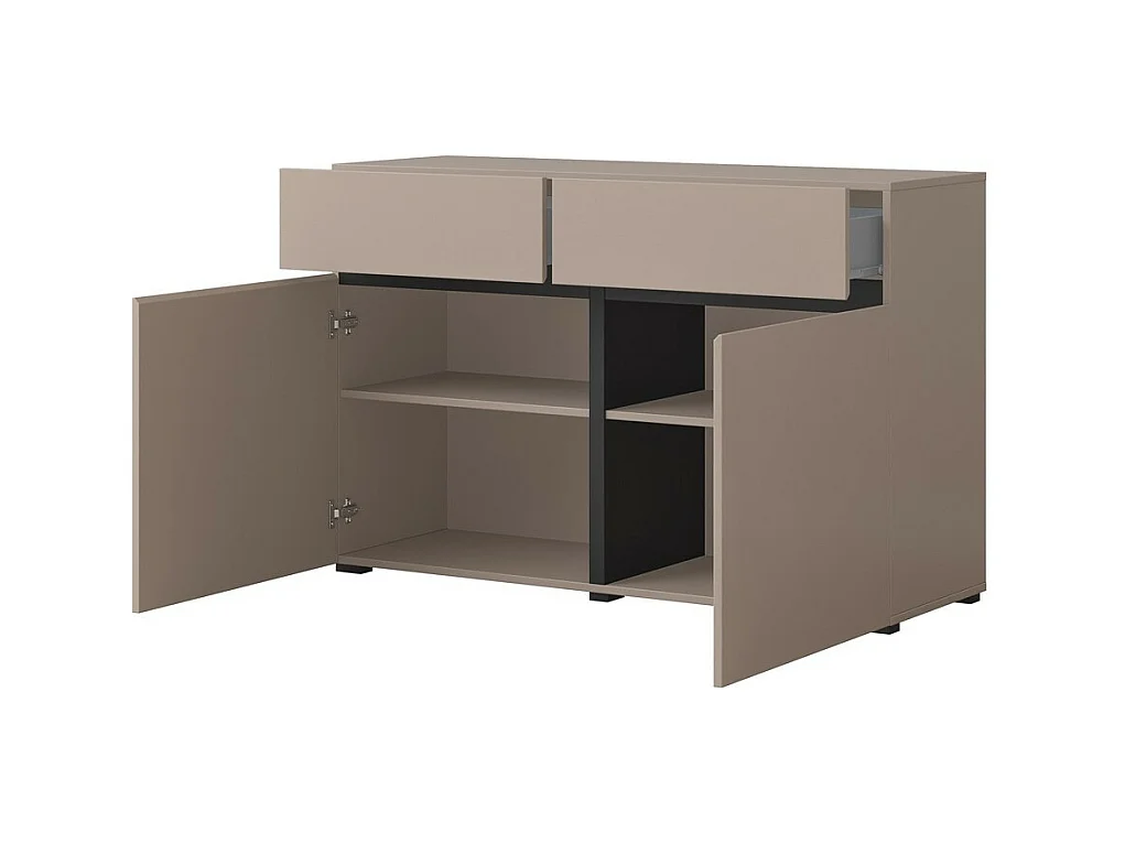 Buffet 120cm kleur beige en zwart collectie HAVANA. Design dressoir met 2 deuren en 2 laden.
