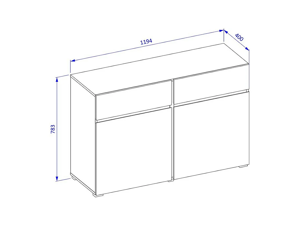 Buffet 120cm kleur beige en zwart collectie HAVANA. Design dressoir met 2 deuren en 2 laden.