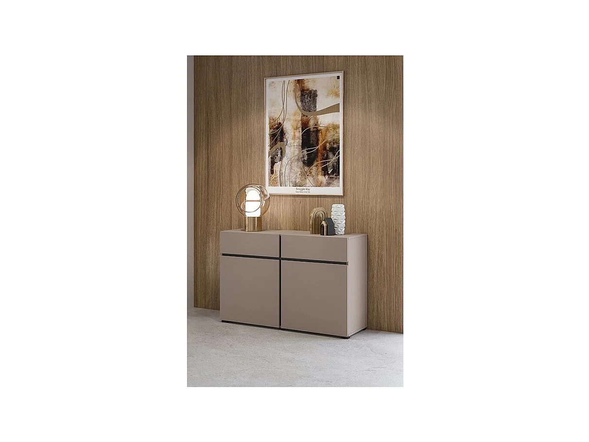 Buffet 120cm kleur beige en zwart collectie HAVANA. Design dressoir met 2 deuren en 2 laden.