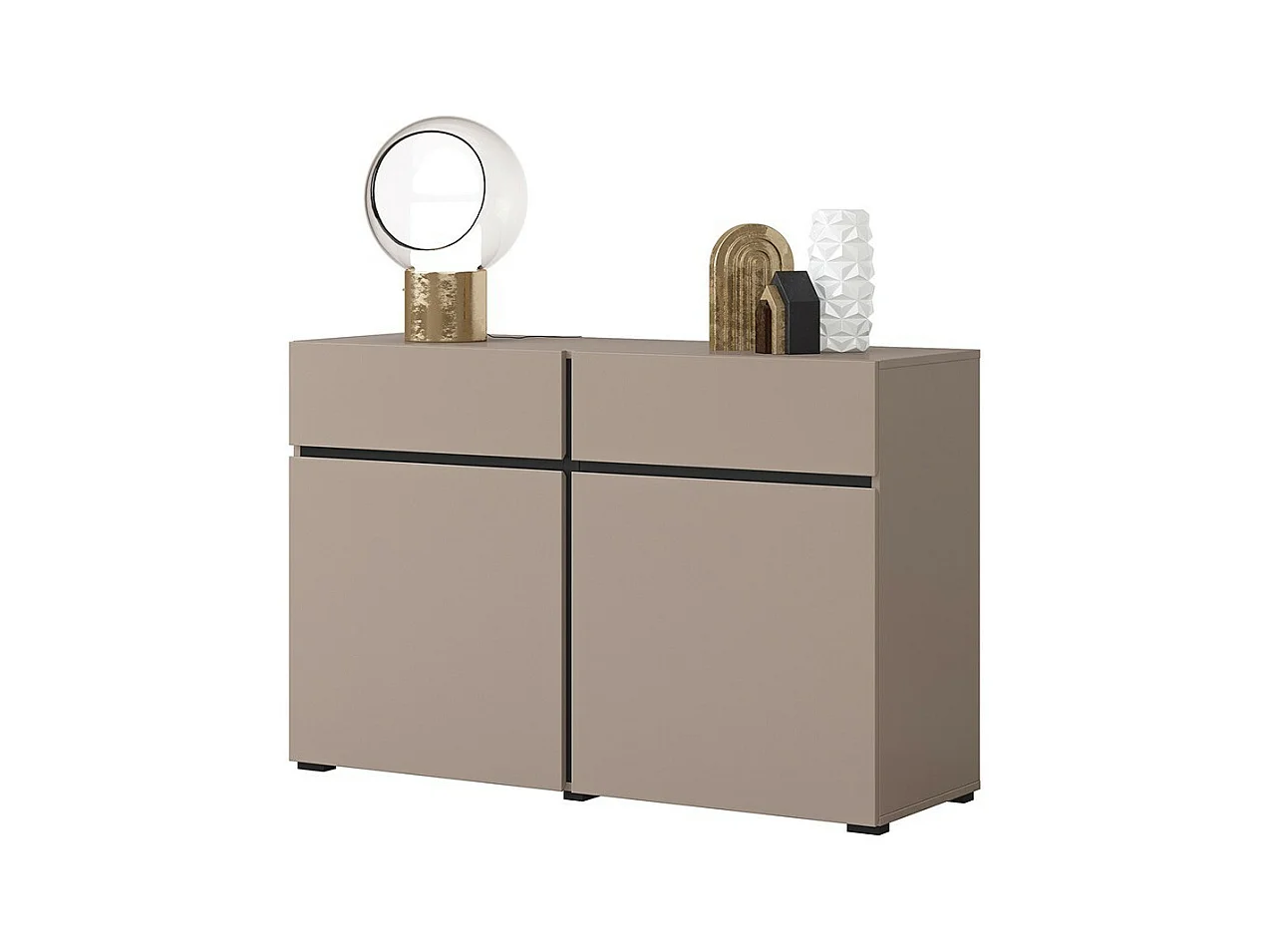 Buffet 120cm kleur beige en zwart collectie HAVANA. Design dressoir met 2 deuren en 2 laden.