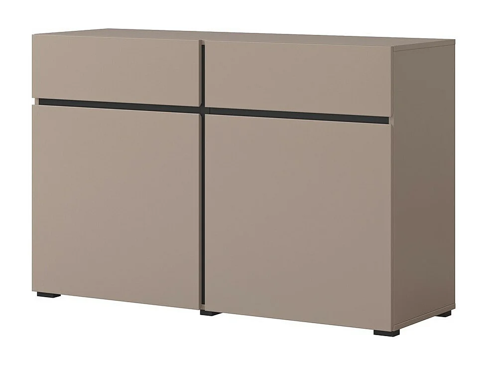 Buffet 120cm coloris beige et noir collection HAVANA. Bahut  design avec 2 portes et 2 tiroirs.