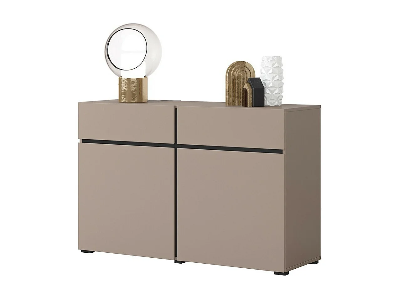 Buffet 120cm coloris beige et noir collection HAVANA. Bahut  design avec 2 portes et 2 tiroirs.