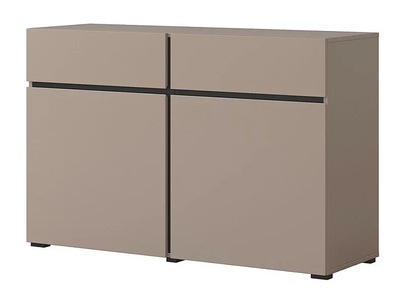 Buffet 120cm coloris beige et noir collection HAVANA. Bahut  design avec 2 portes et 2 tiroirs.