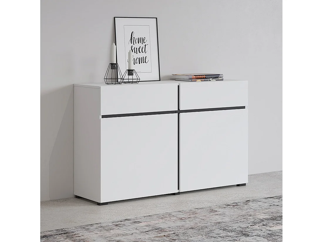 Credenza 120cm colori bianco e nero collezione HAVANA. Buffet di design con 2 porte e 2 cassetti.