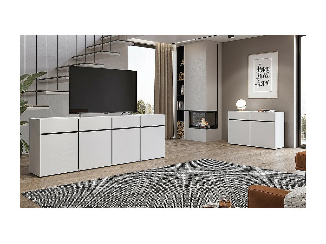 Credenza 120cm colori bianco e nero collezione HAVANA. Buffet di design con 2 porte e 2 cassetti.