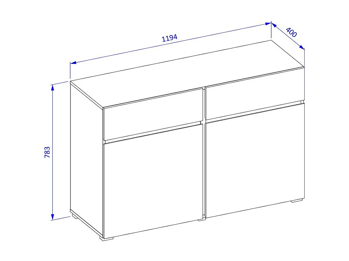 Credenza 120cm colori bianco e nero collezione HAVANA. Buffet di design con 2 porte e 2 cassetti.