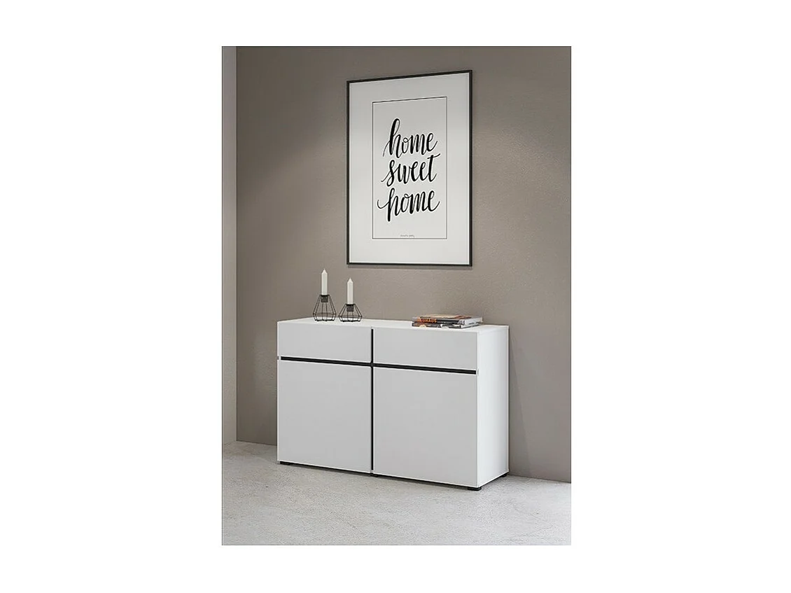 Credenza 120cm colori bianco e nero collezione HAVANA. Buffet di design con 2 porte e 2 cassetti.