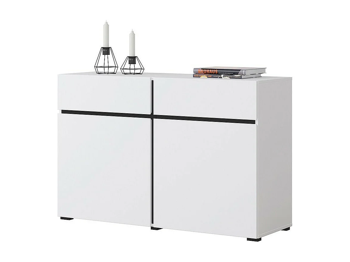 Credenza 120cm colori bianco e nero collezione HAVANA. Buffet di design con 2 porte e 2 cassetti.