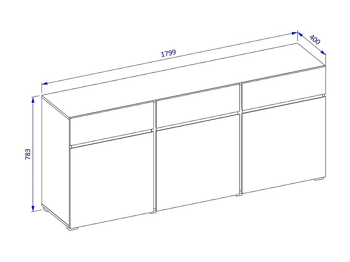Buffet Eichenfarbe und Schwarz 180cm Kollektion HAVANA. Sideboard Design mit 3 Türen und 3 Schubladen.
