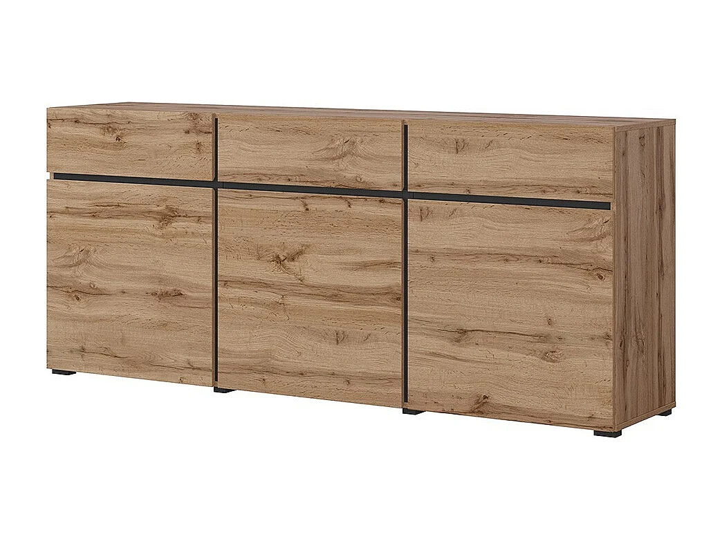 Buffet color roble y negro 180cm colección HAVANA. Aparador de diseño con 3 puertas y 3 cajones.