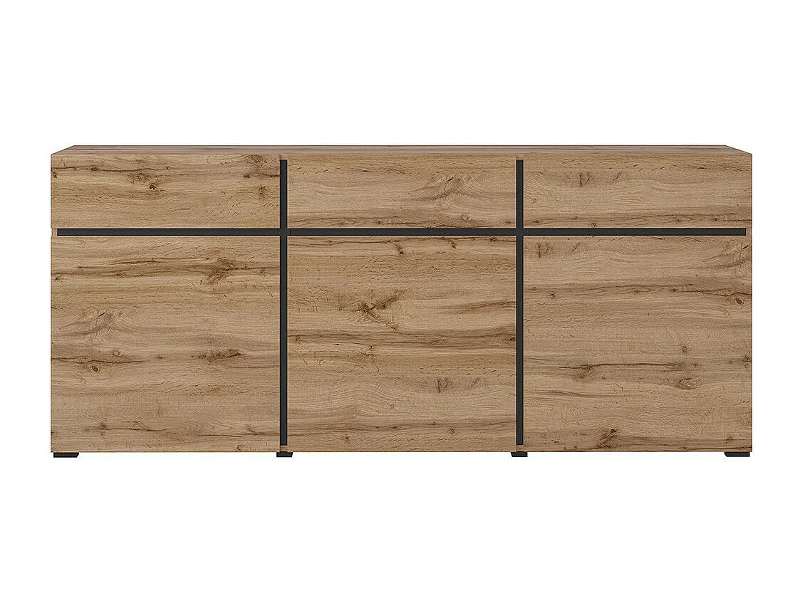 Buffet color roble y negro 180cm colección HAVANA. Aparador de diseño con 3 puertas y 3 cajones.