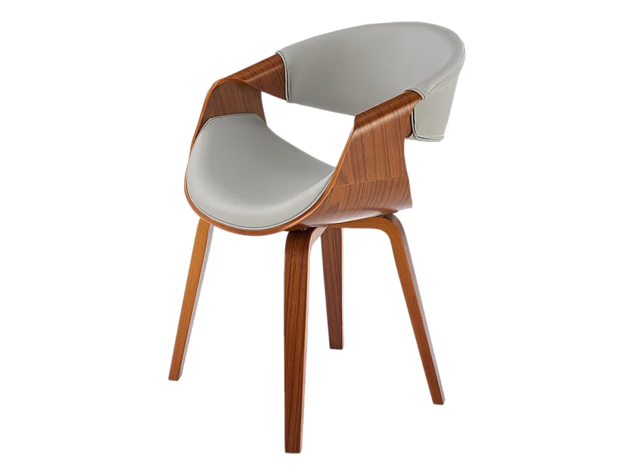 Silla de diseño en nogal y ecopiel gris Acebo