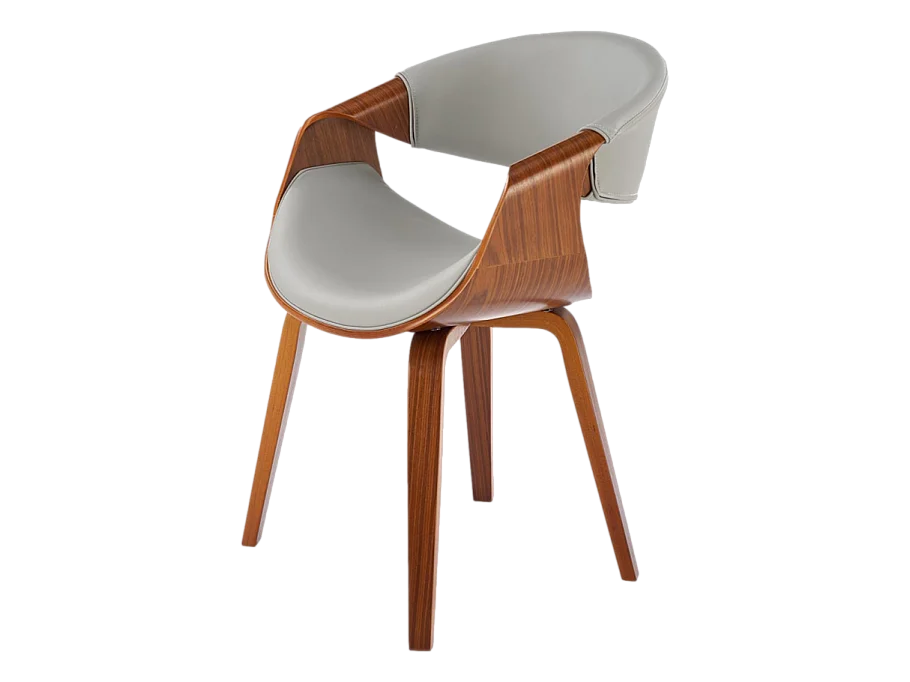 Silla de diseño en nogal y ecopiel gris Acebo