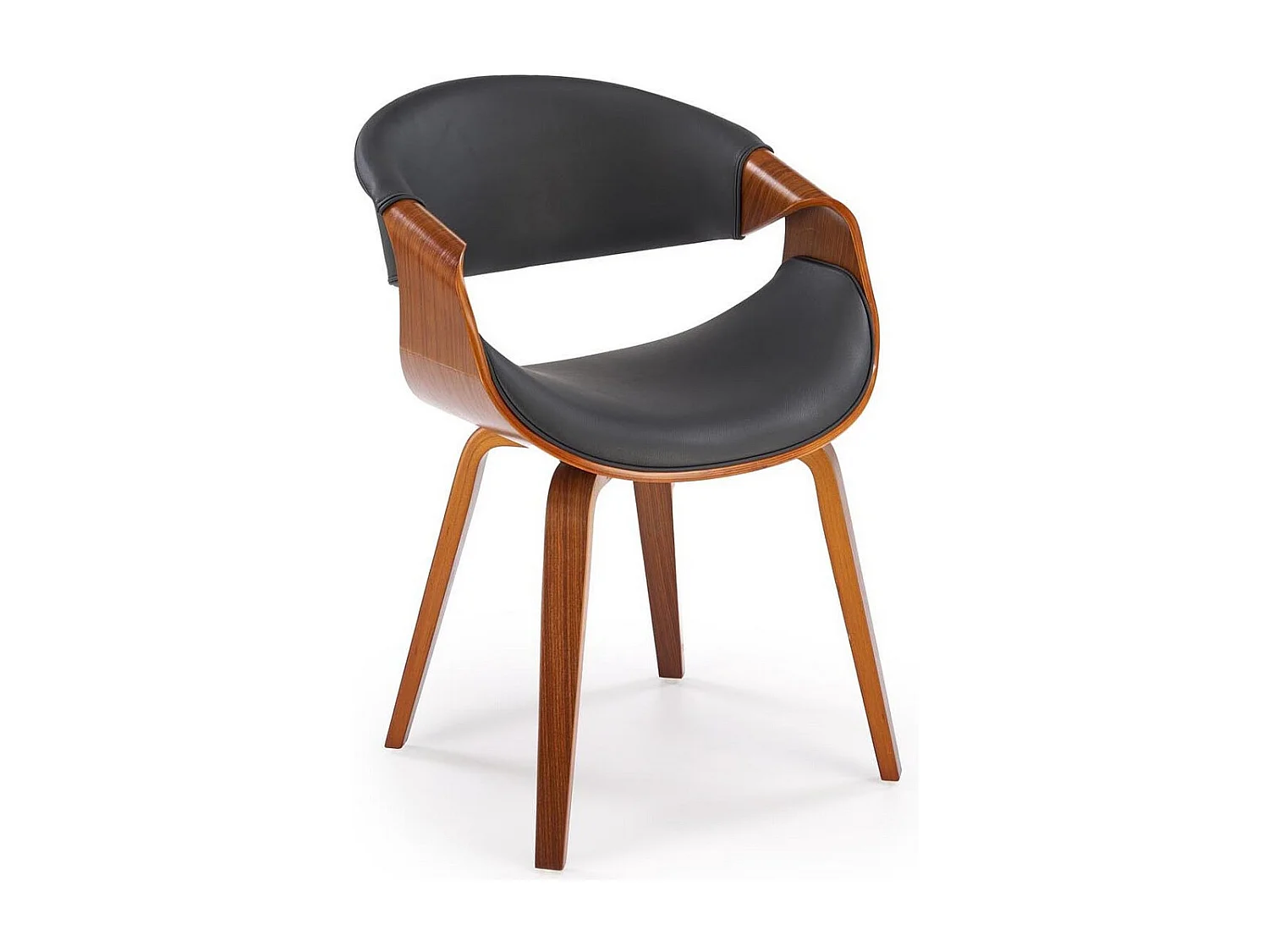 Chaise design aspect noyer et éco-cuir noir Acebo