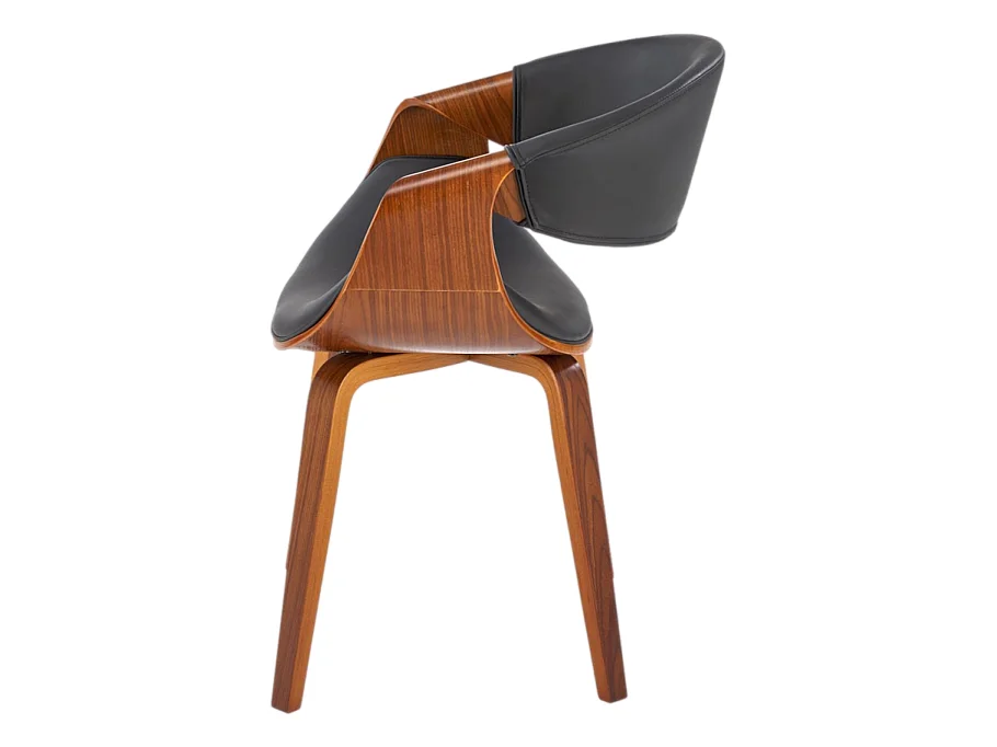 Chaise design aspect noyer et éco-cuir noir Acebo