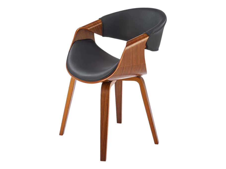 Silla de diseño en nogal y ecopiel negra Acebo