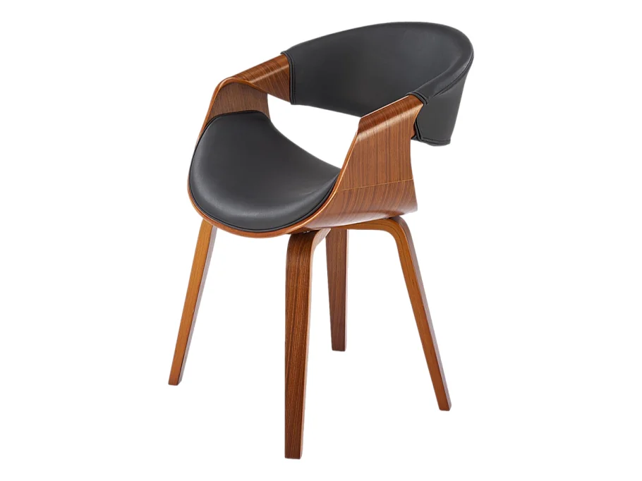 Silla de diseño en nogal y ecopiel negra Acebo