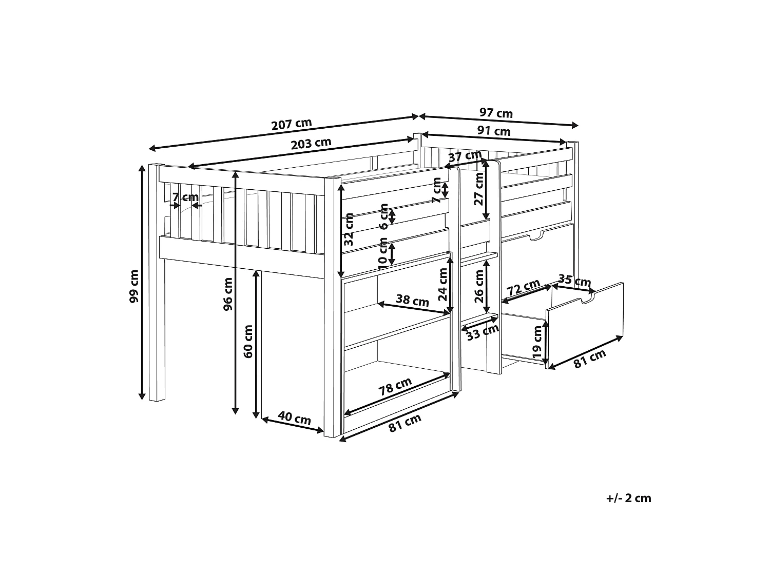 Lit simple avec rangement en bois clair 90 x 200 cm SUSVILLE