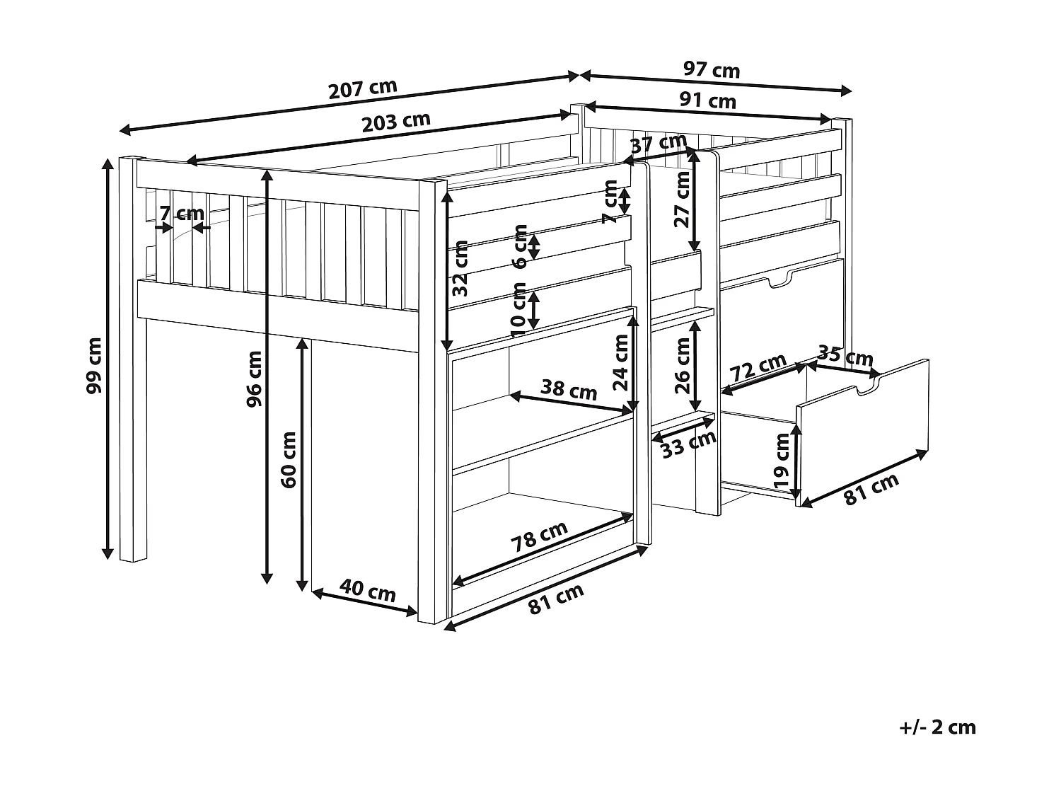 Bed met opbergruimte hout wit 90 x 200 cm SUSVILLE