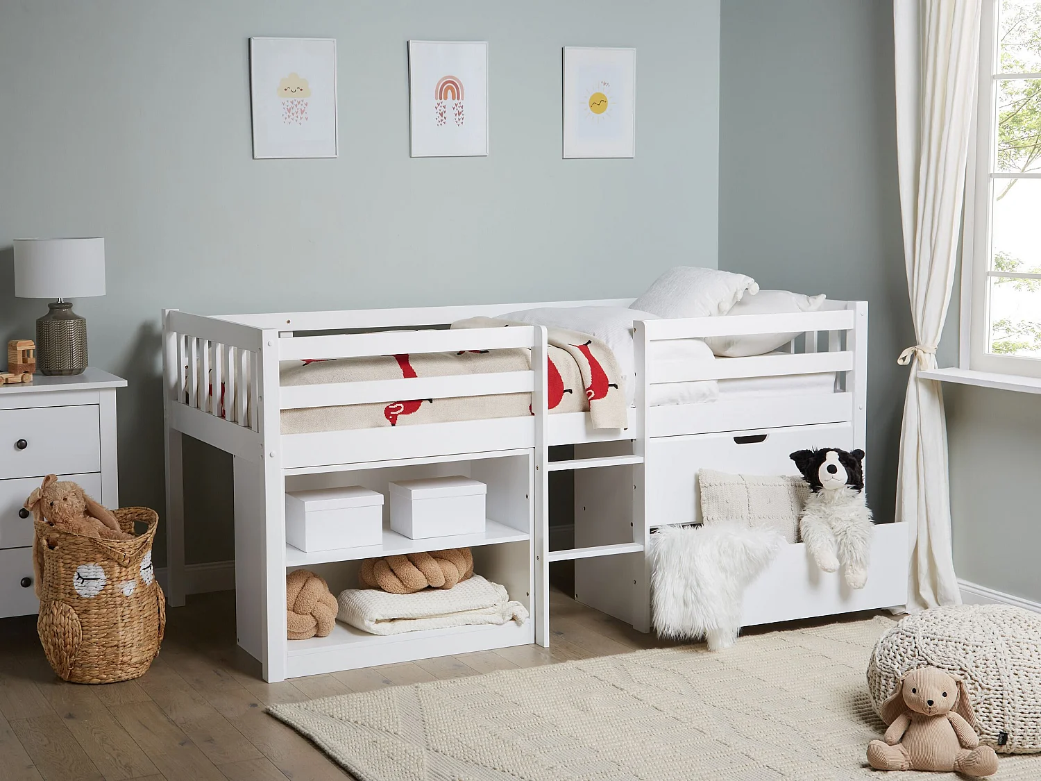 Bed met opbergruimte hout wit 90 x 200 cm SUSVILLE