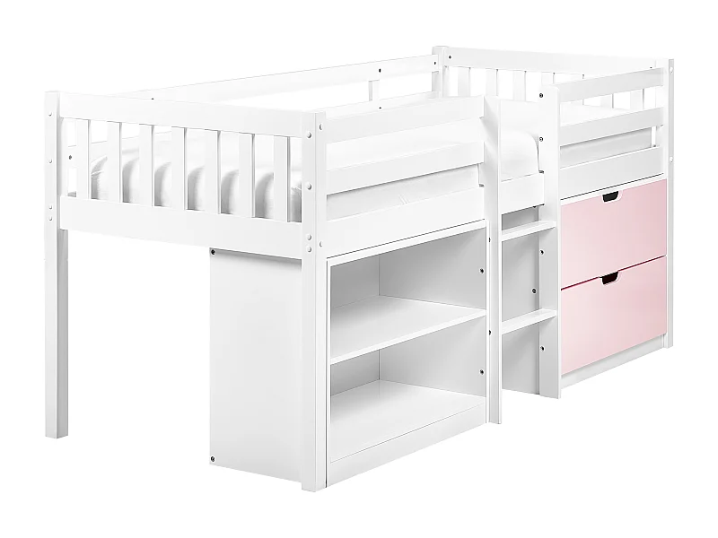 Bed met opbergruimte hout wit/roze 90 x 200 cm SUSVILLE
