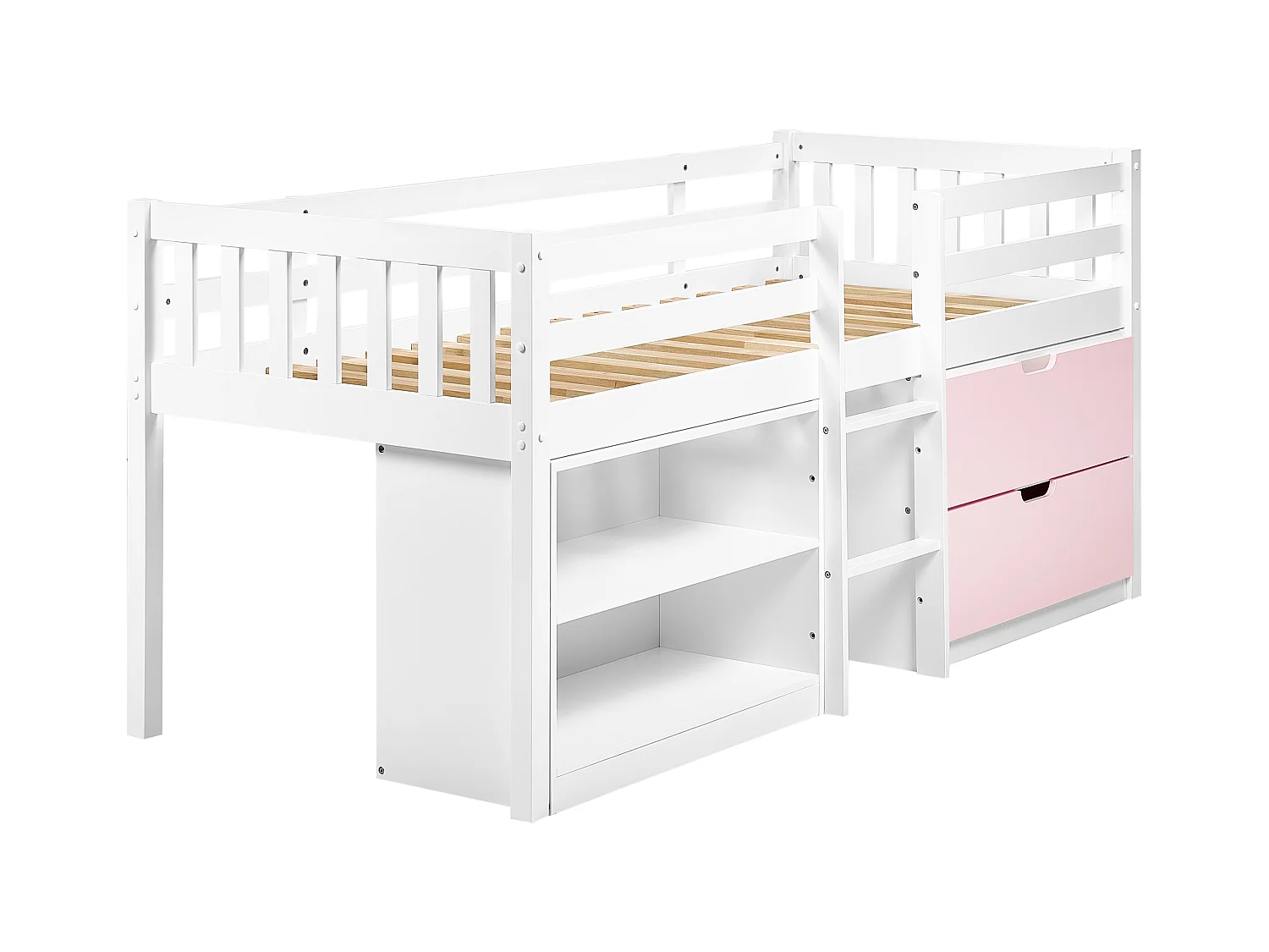 Bed met opbergruimte hout wit/roze 90 x 200 cm SUSVILLE