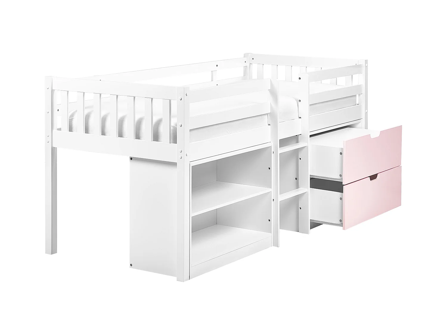 Bed met opbergruimte hout wit/roze 90 x 200 cm SUSVILLE