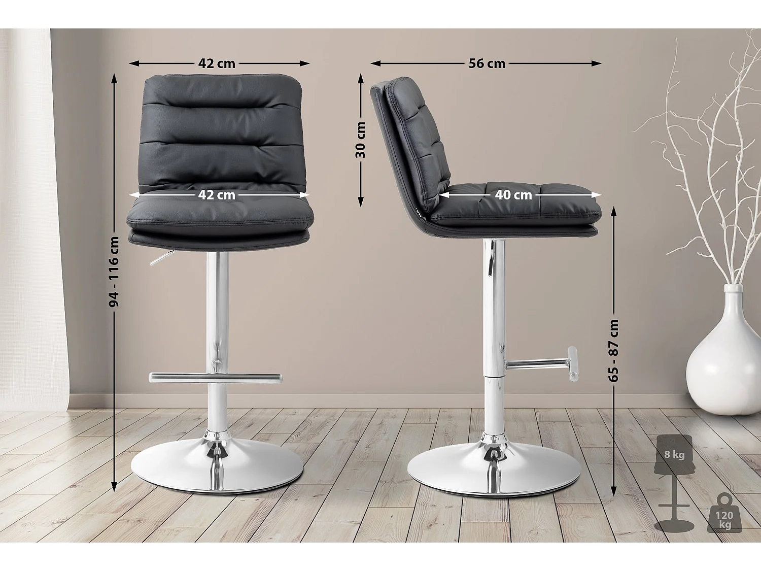 Tabouret de bar - Similicuir & Chrome - Noir - Damar