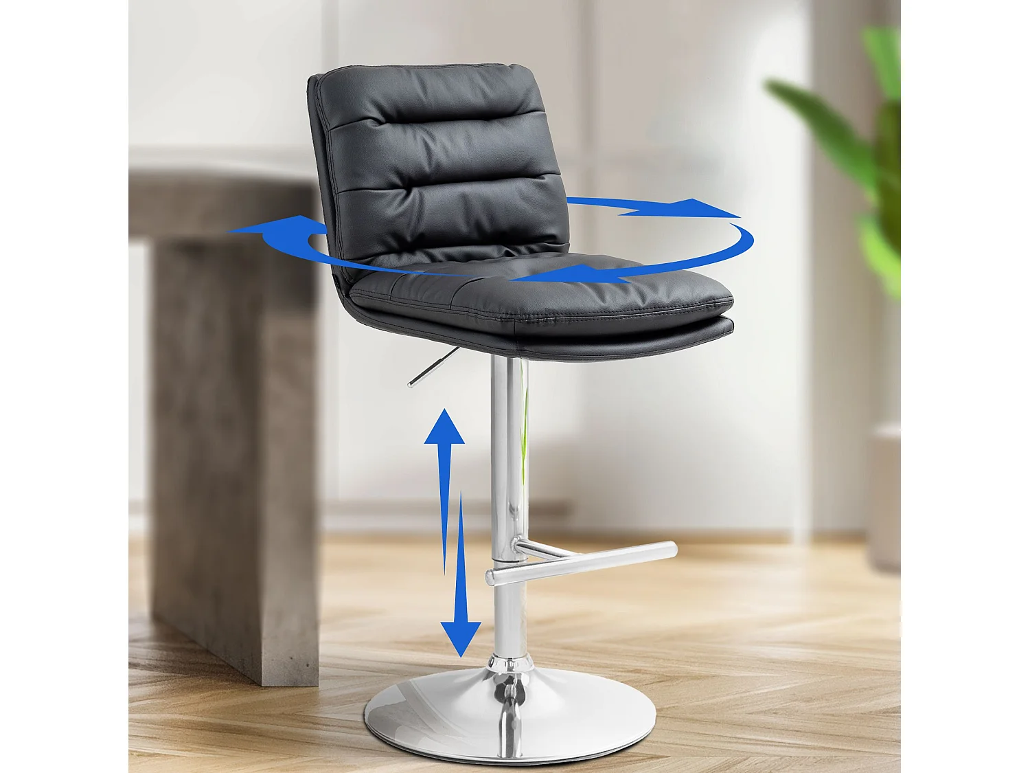 Tabouret de bar - Similicuir & Chrome - Noir - Damar