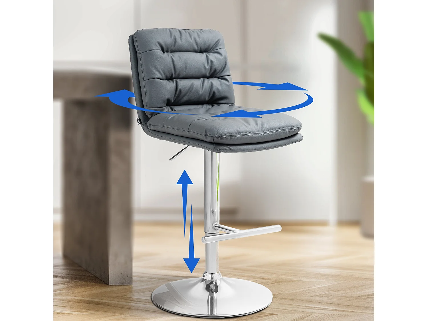 Tabouret de bar - Similicuir & Chrome - Gris - Damar