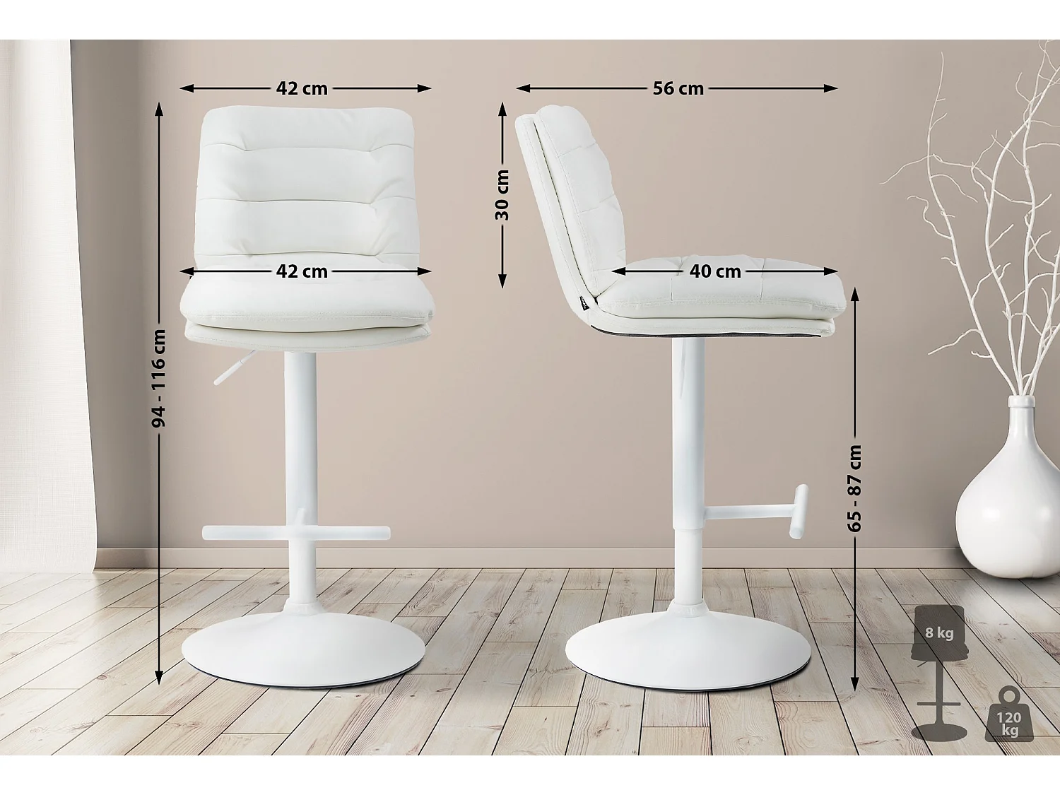 Lot de 2  Tabouret de bar - Similicuir & Blanc - Blanc - Damar