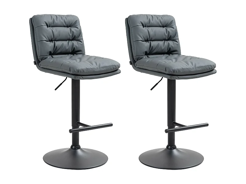 Lot de 2  Tabouret de bar - Similicuir & Noir - Gris - Damar